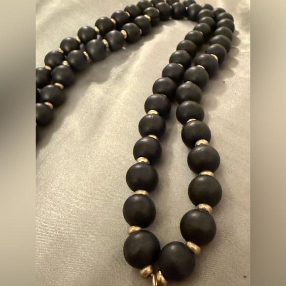 Boho Necklace Striking Contrast Of Matte Black Beads, And A Sparkling Medallion - Picture 5 of 7